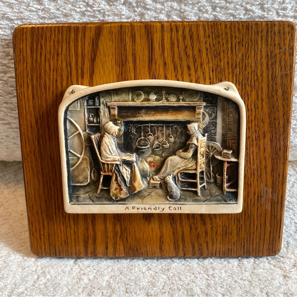Antique Primitive 1932 Ivorex Wall Plaque A Friendly Call Osbourne Wood Mounted